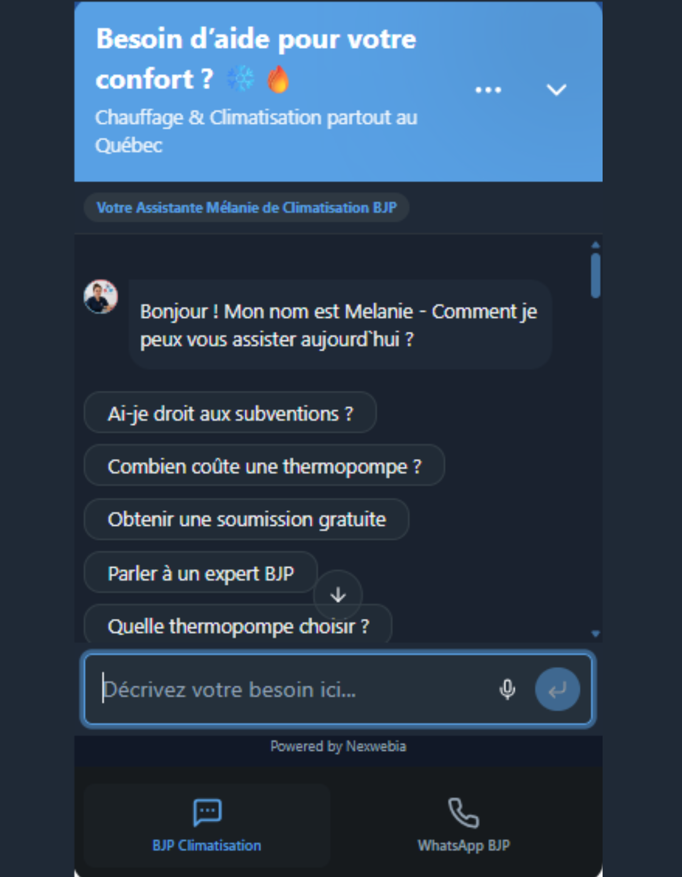 Chatbot NexWebia — capture 2